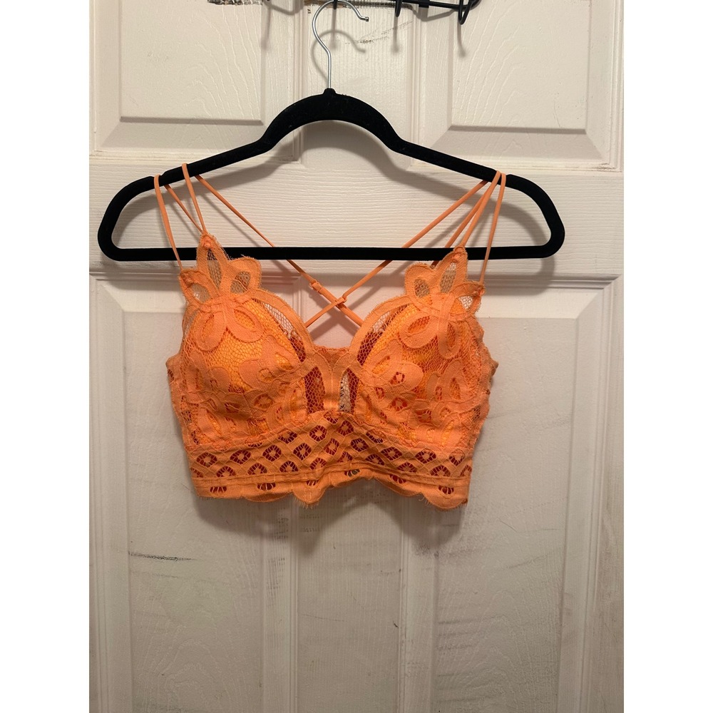 Zenana Bright Orange Floral Lace Strappy Bralette  Medium Romantic Boho Festival